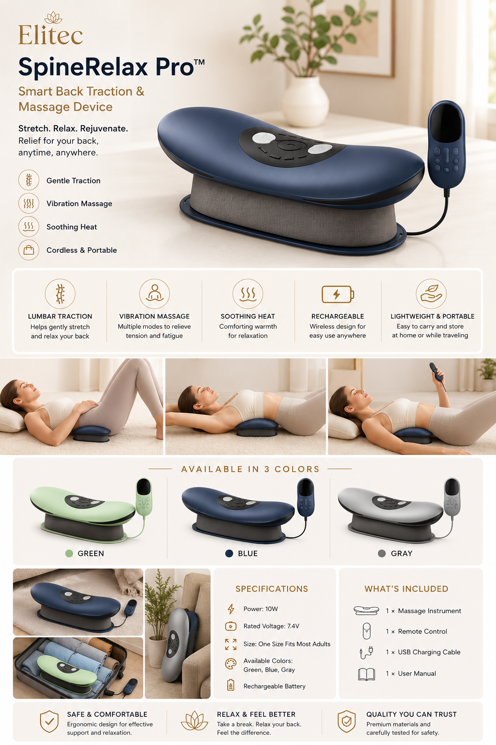 Elitec SpineRelax Pro™ Smart Back Stretch & Massage Device