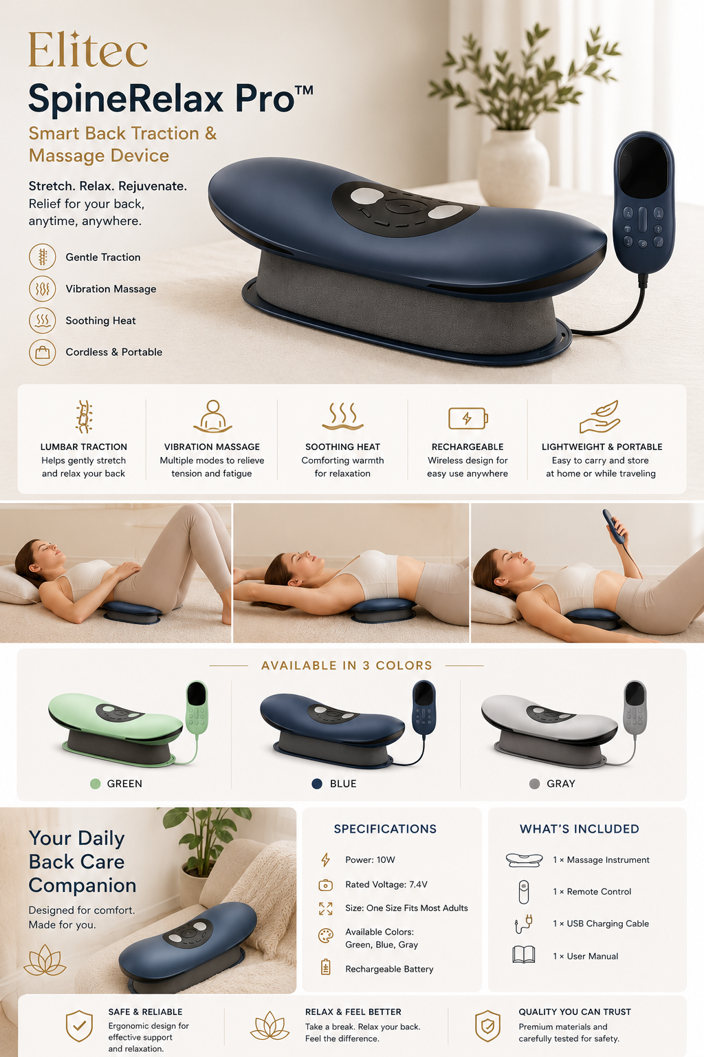 Elitec SpineRelax Pro™ Smart Back Stretch & Massage Device