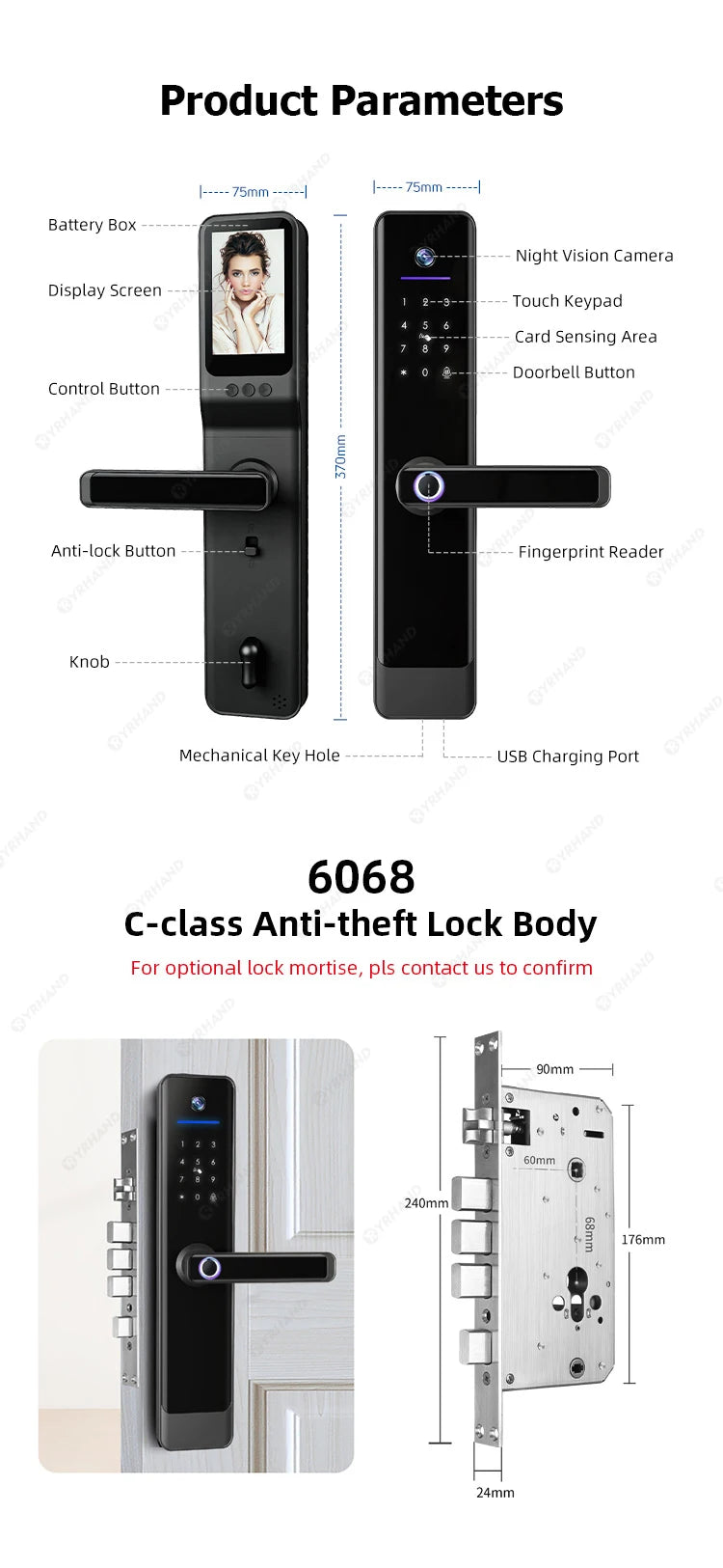 YRHAND Tuya Wifi Camera Video Intercom Lock App Remote