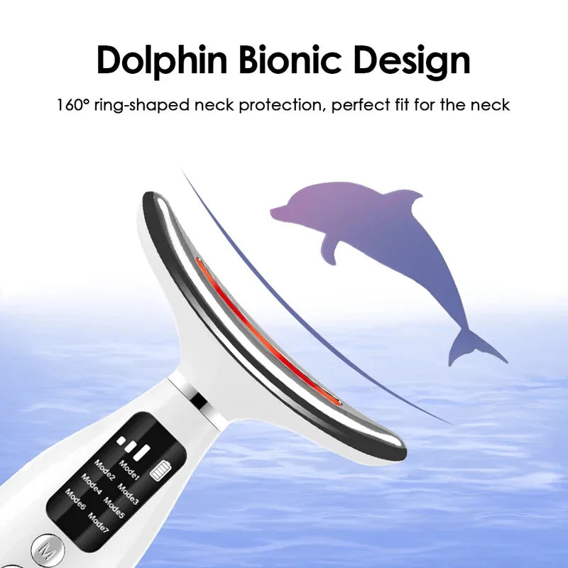 جهاز تجميل الوجه والرقبة بإضاءة LED بـ 7 ألوان، جهاز تدليك اهتزازي لتحسين خطوط الرقبة، للاستخدام المنزلي، جهاز شد الوجه بـ 7 أوضاع و3 مستويات