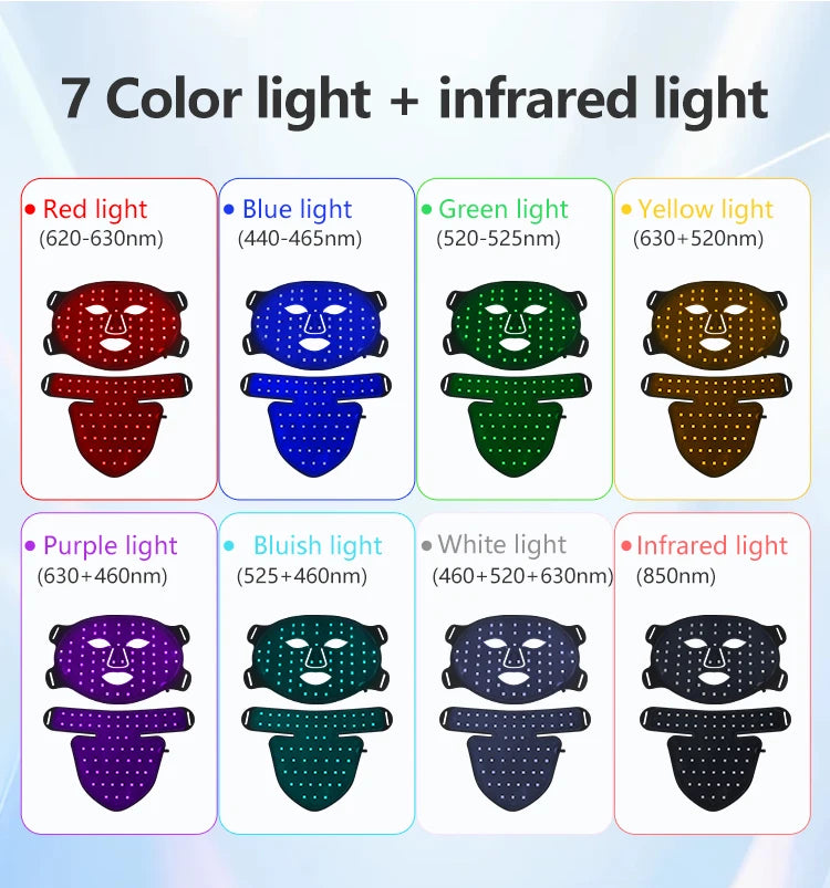 8 Colors LED Face Mask with Neck Near Infrared