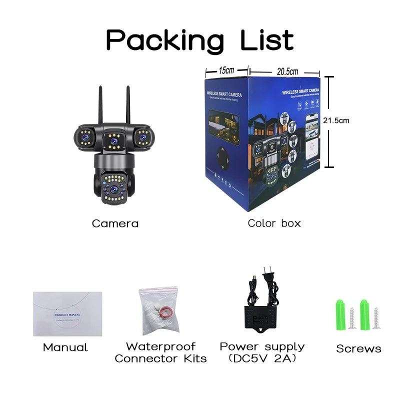 WiFi IP Camera Outdoor 15MP 8K Triple Lenses