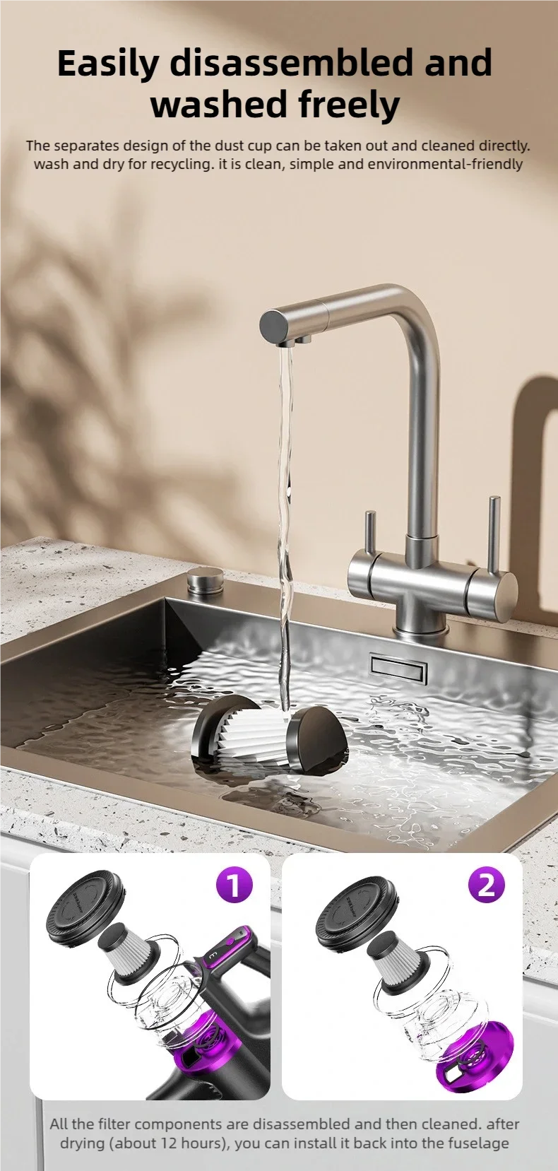 TINSOL 35000PA Cordless Vacuum Cleaner Vacuuming