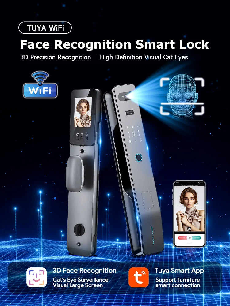 Tuya WiFi 3D Face Recognition Digital Door Lock