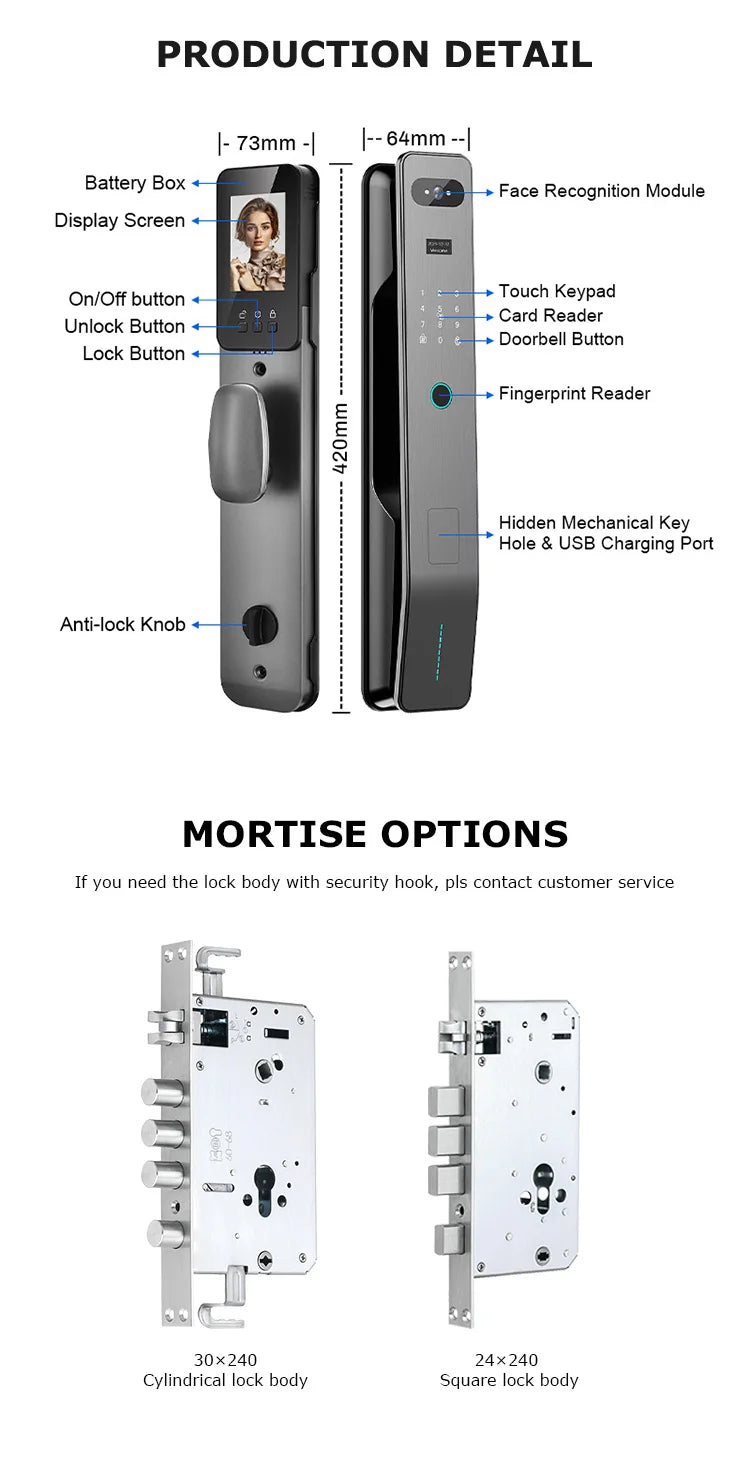 Tuya WiFi 3D Face Recognition Digital Door Lock