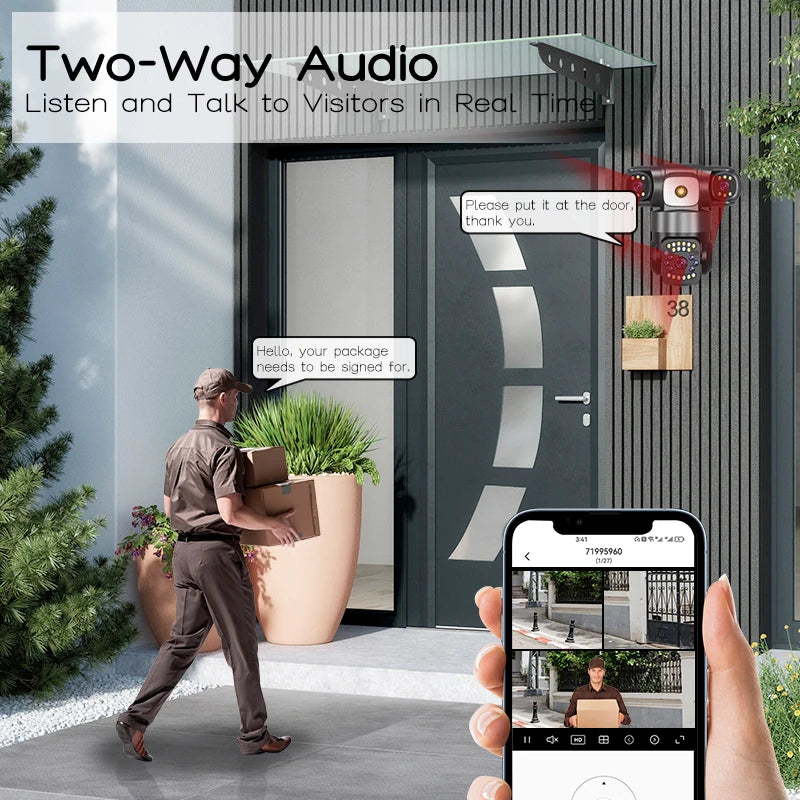 WiFi IP Camera Outdoor 15MP 8K Triple Lenses