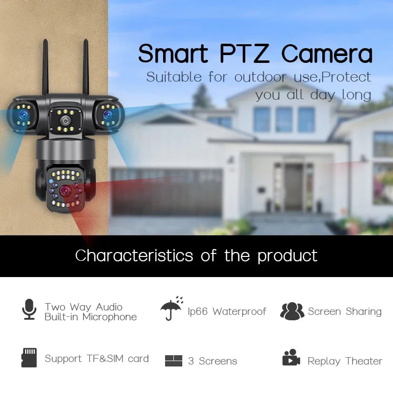 WiFi IP Camera Outdoor 15MP 8K Triple Lenses