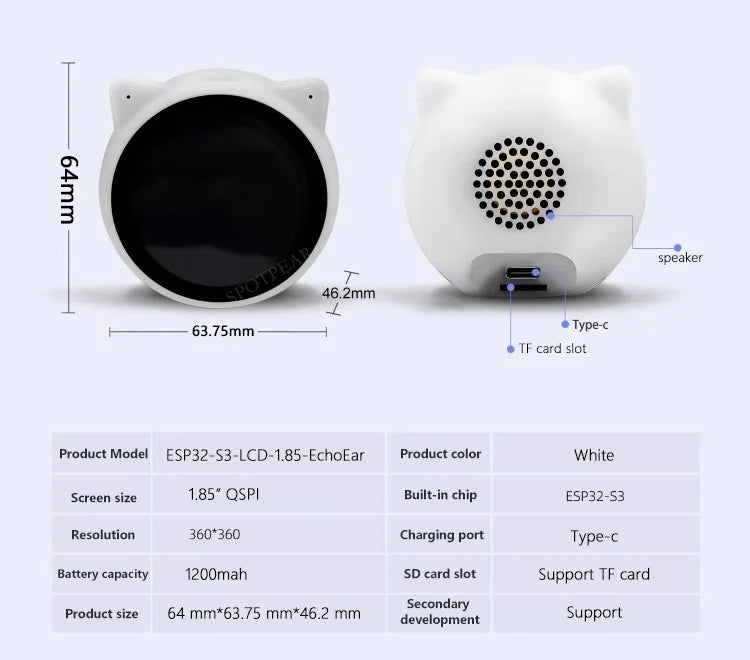 EchoEar ESP32 S3 AI Cat Development Board