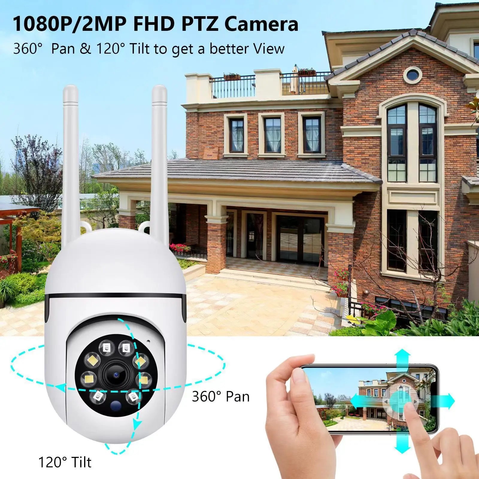 V360pro 2.4G WiFi Security Camera camera 1080P FHD PTZ Security Camera with Two-Way Audio, Night Vision & 4X Zoom
