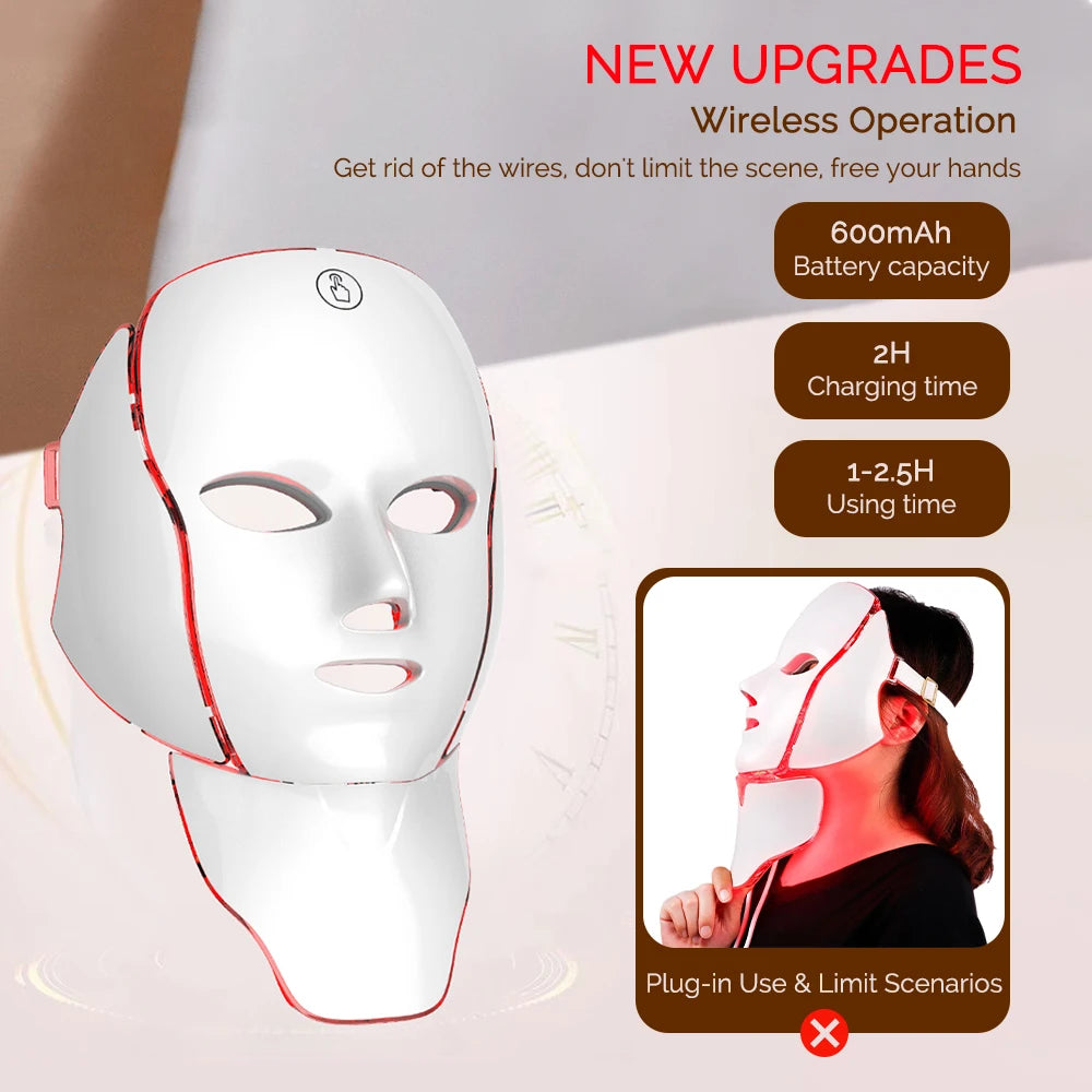 LED Facial Mask with Neck 7 Colors Light