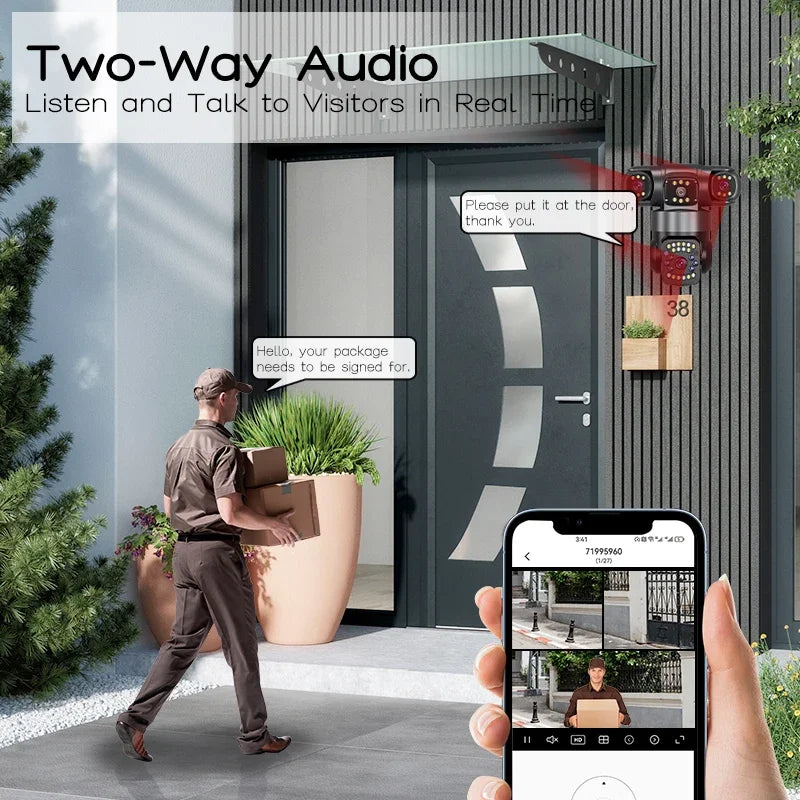 WiFi IP Camera Outdoor 15MP 8K Triple Lenses