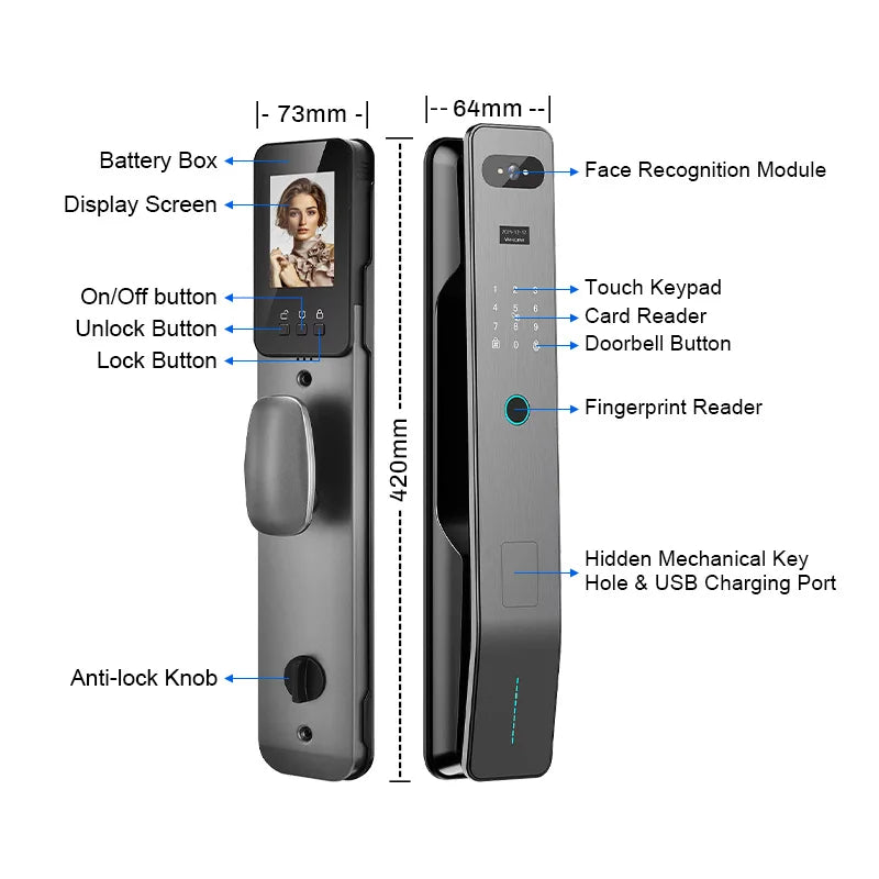Tuya WiFi 3D Face Recognition Digital Door Lock