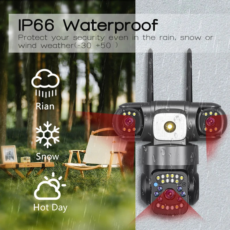 WiFi IP Camera Outdoor 15MP 8K Triple Lenses